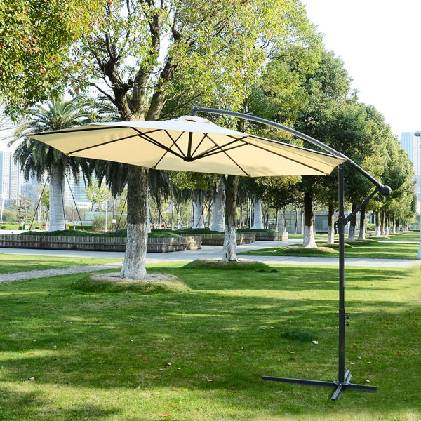 Ombrellone Da Giardino Con Manovella E Supporto 350 Cm - Beige, Impermeabile E Protezione UV, Pieghevole